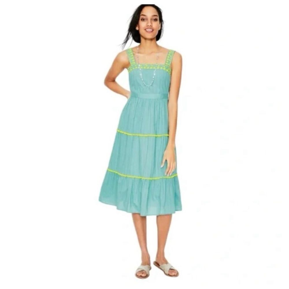 Boden Estella Blue Embroidered Midi Dress NWT